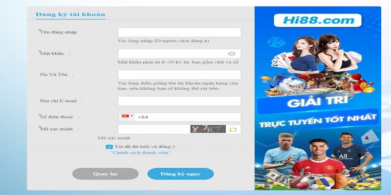 Quá trình đăng ký Hi88 đầy đủ chi tiết các bước
